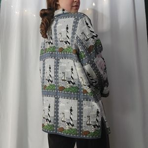 Vintage 90s Blair Thick Cotton blend Tapestry Lighthouse button up Blazer Jacket